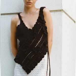 NWOT Zara Crochet Asymmetrical Black Tank - Size